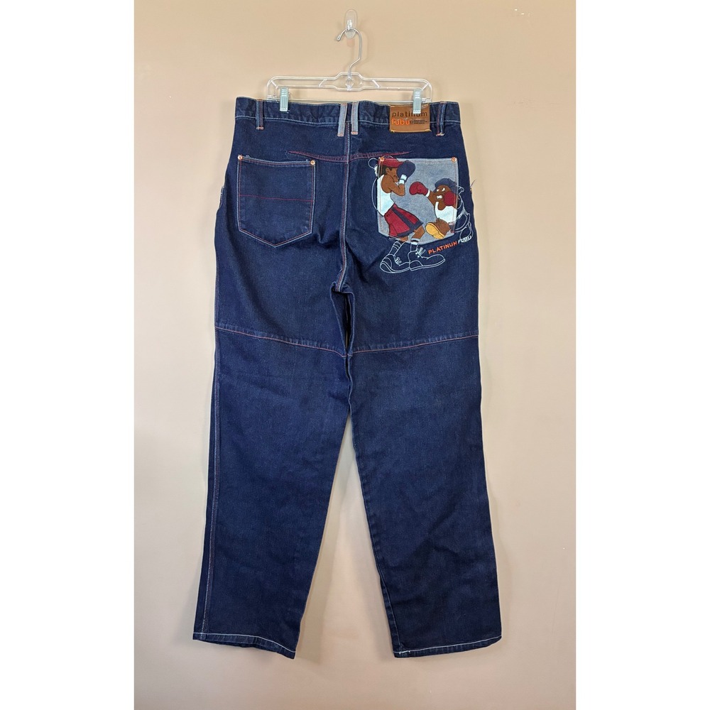 Platinum FUBU Fat Albert Boxing Embroidered Baggy Jeans Dark Wash Mens 38x34